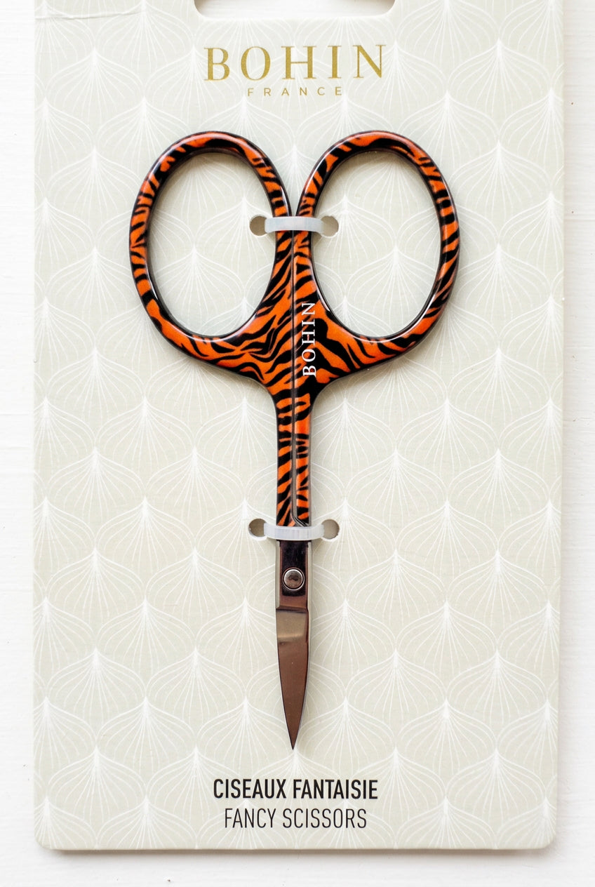 Bohin embroidery scissor with tiger print